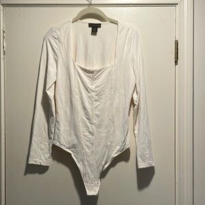 🍑Host Pick🍑 House of Harlow 1960 Ivory Pleated Front Square Neck Thong Bodysuit